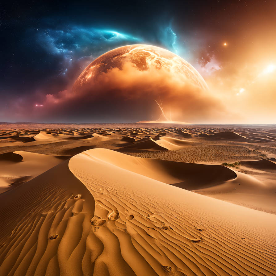 Planet rise over the sand storm by DigitalDori on DeviantArt
