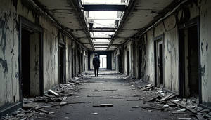 In the ruined hallway