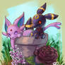 Poketober: Eeveelutions and Flowers 1