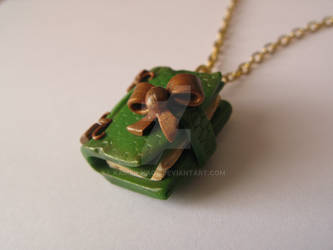 Fimo green old magic book pendant