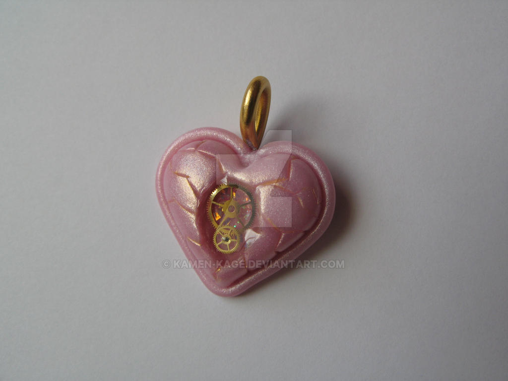 Fimo pink Steampunk broken heart pendant