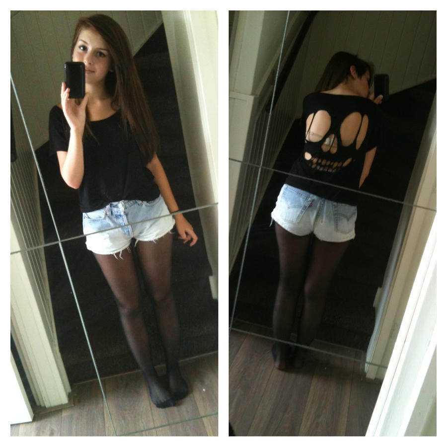 cut out skull top and bleached vintage shorts