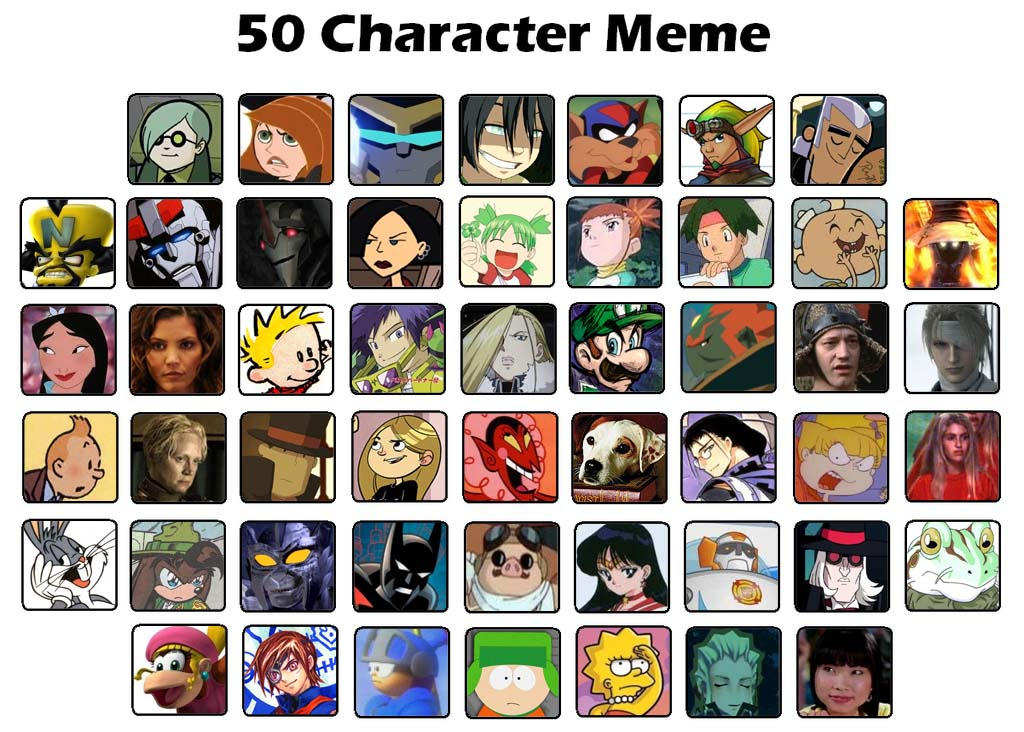 Memes characters. Мои персонажи meme by Nerra. Meme characters. 50 Character list. 50 Character meme.