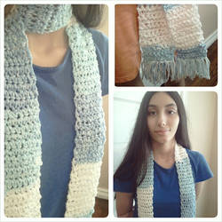 Icy Blue and White Crocheted Scarf by fakechowder