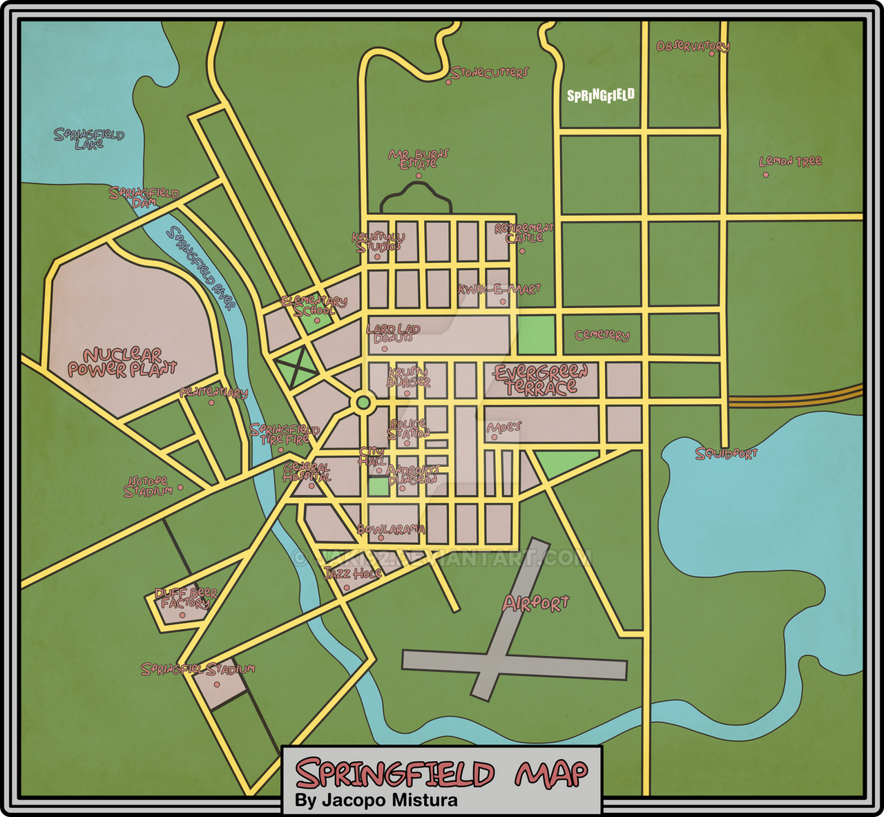 Springfield Simpson Map The Simpsons Fan Art A Full Map Of Springfield Springfield Map Map