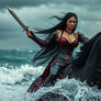 Very beautiful Gothic warrior woman with horse