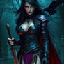Gothic Warrior witch Woman With raven and