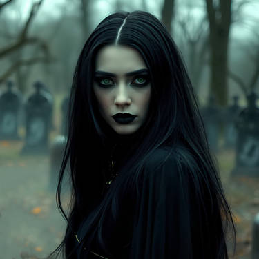 Gothic Wood Witch JET In Graveyard. Kskkjsdh