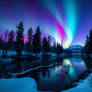 Northern Lights Glowing in And Reflected In Water