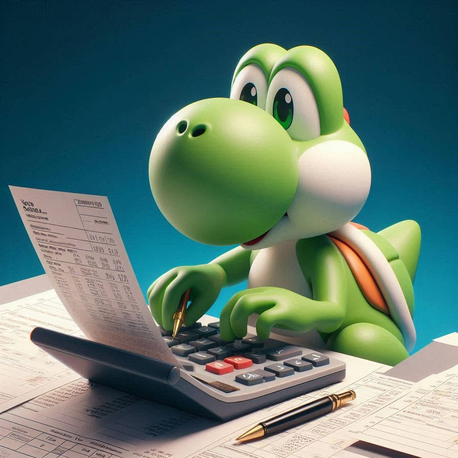 Yoshi Using Money Yoshi doing his taxes by VilgotEk on DeviantArt