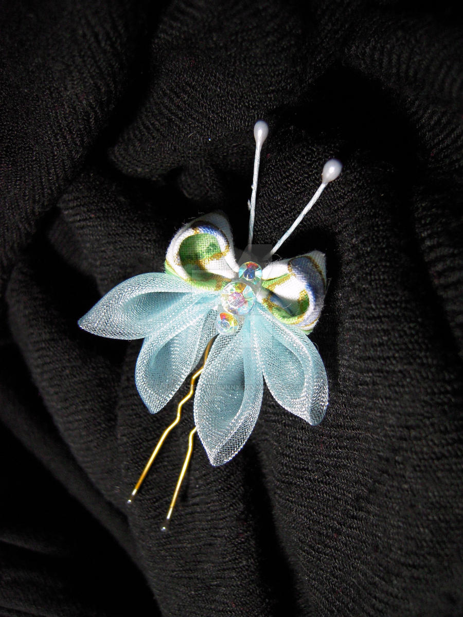 Blue Minty Butterfly Kanzashi