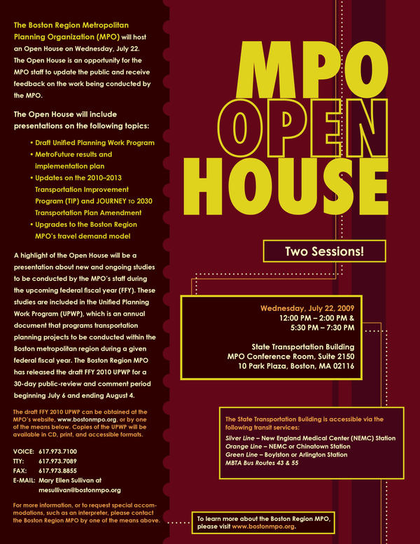 UPWP Open House Flyer