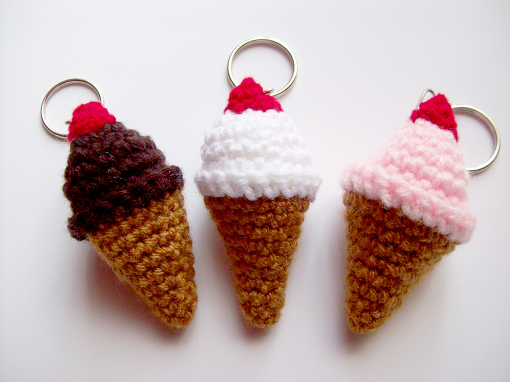 Crochet Ice Cream Cone Keychain Amigurumi