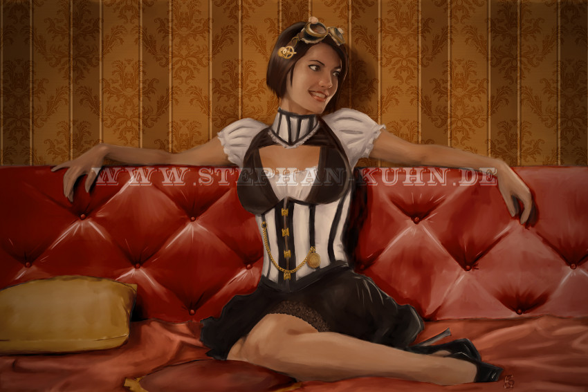 Steampunk Girl on sofa