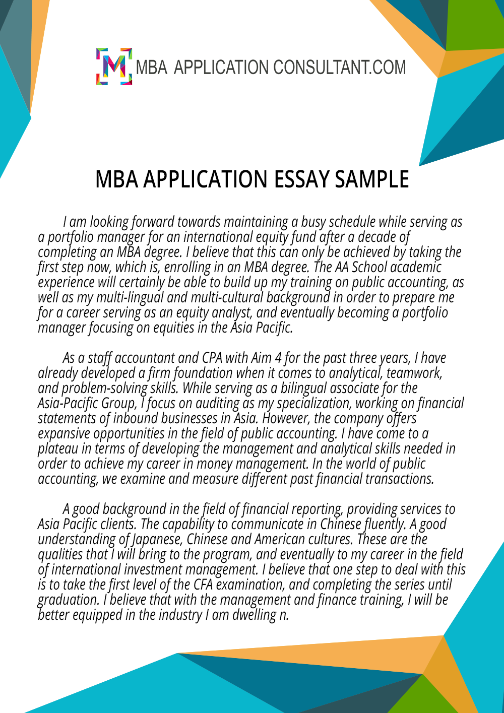 MBA Application Personal Statement Sample by MBADocumentSamples on  DeviantArt