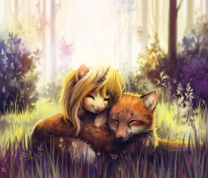 Two foxes in the forest