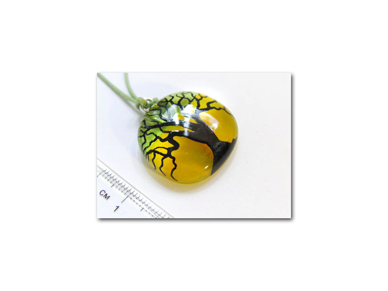 Yellow and green fused glass pendant with tree