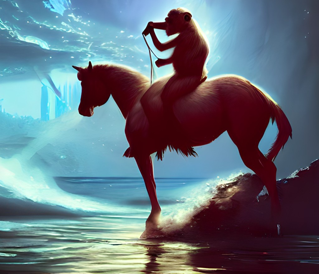 Monkey riding a horse at sea by danielarampleyart on DeviantArt