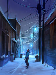 snowy alleyway