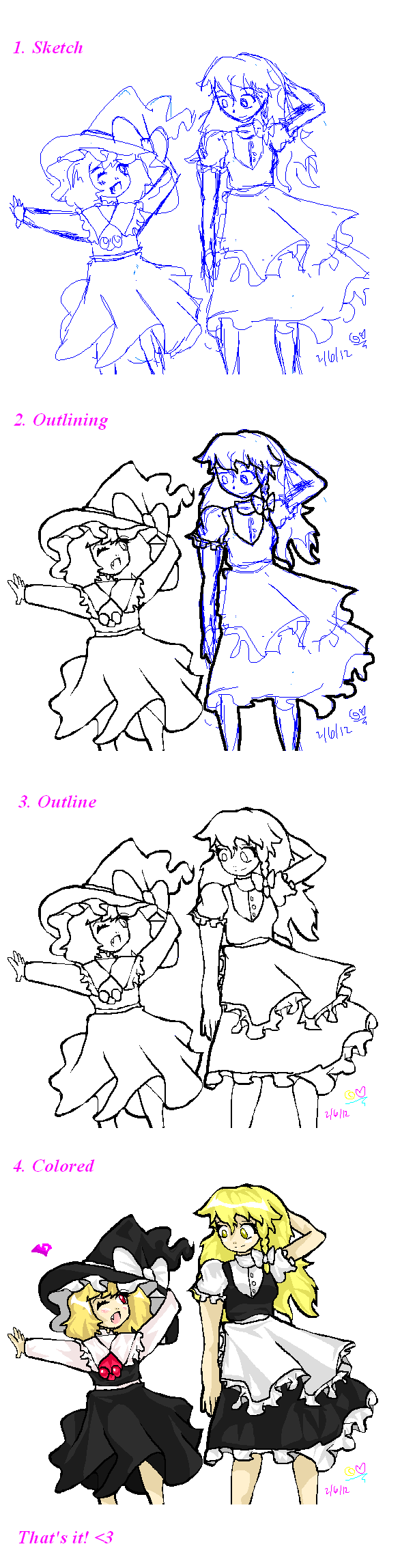 Rumia and Marisa: Steps on Drawing in MS Paint