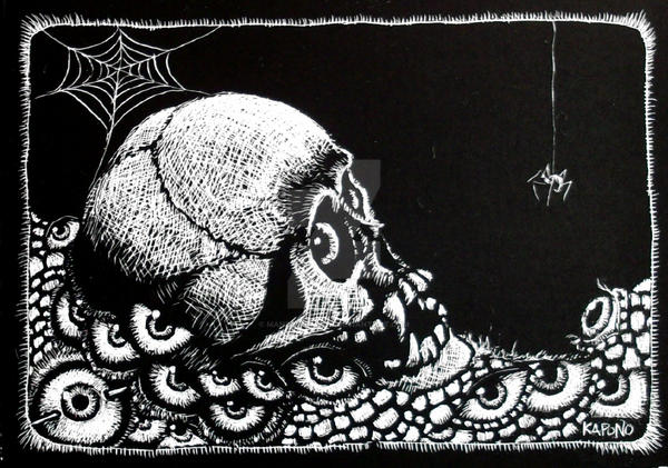 Scratchboard Vampire Skull