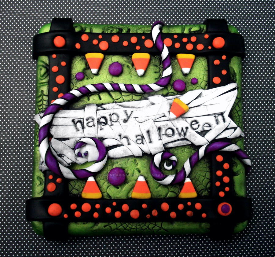 Halloween Polymer Clay Tile Candy Corn and Swirls