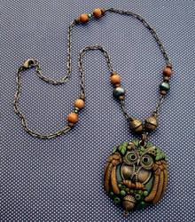 Polymer clay Owl Pendant Necklace