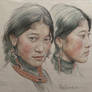 Portrait of twin girls in Tibet