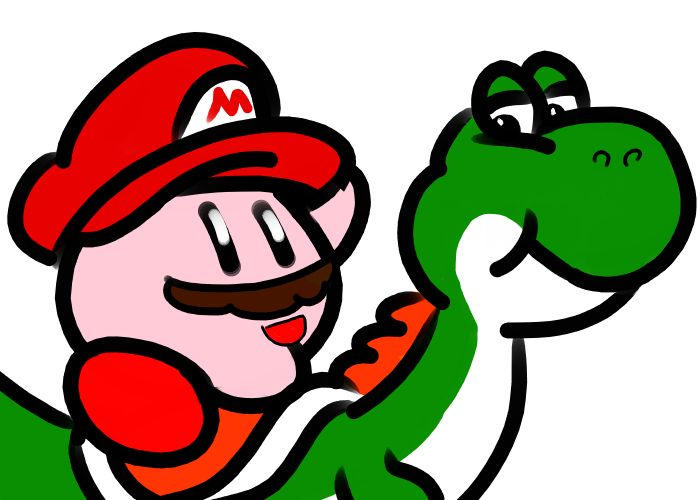 Mario Kirby Riding Yoshi by somedumbgamer on DeviantArt