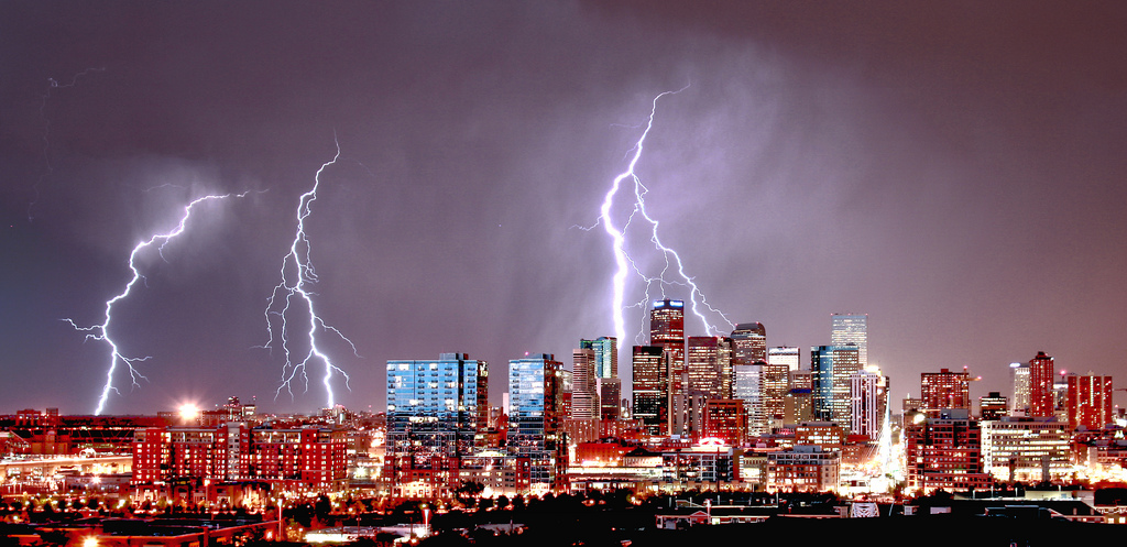 Denver Skyline Lightning