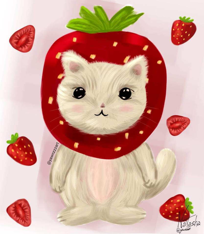 strawberry cat by yawnzzzart on DeviantArt