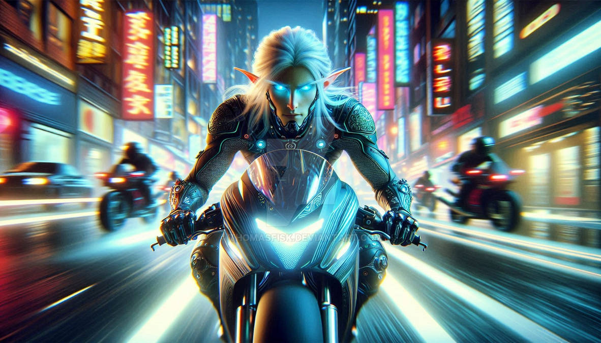Cyberpunk Elf Rider in Neon City by ThomasFisk on DeviantArt
