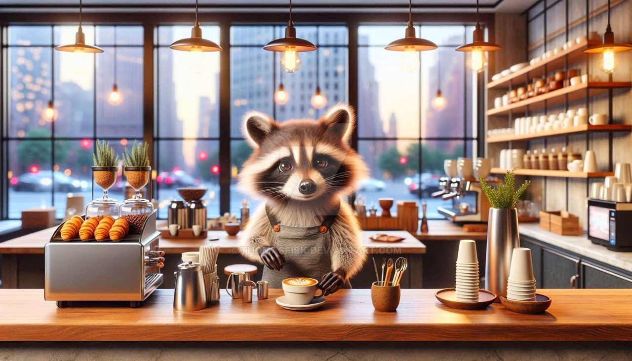 Expresso Racoons Barista Raccoon's Coffee Masterpiece by ThomasFisk on DeviantArt