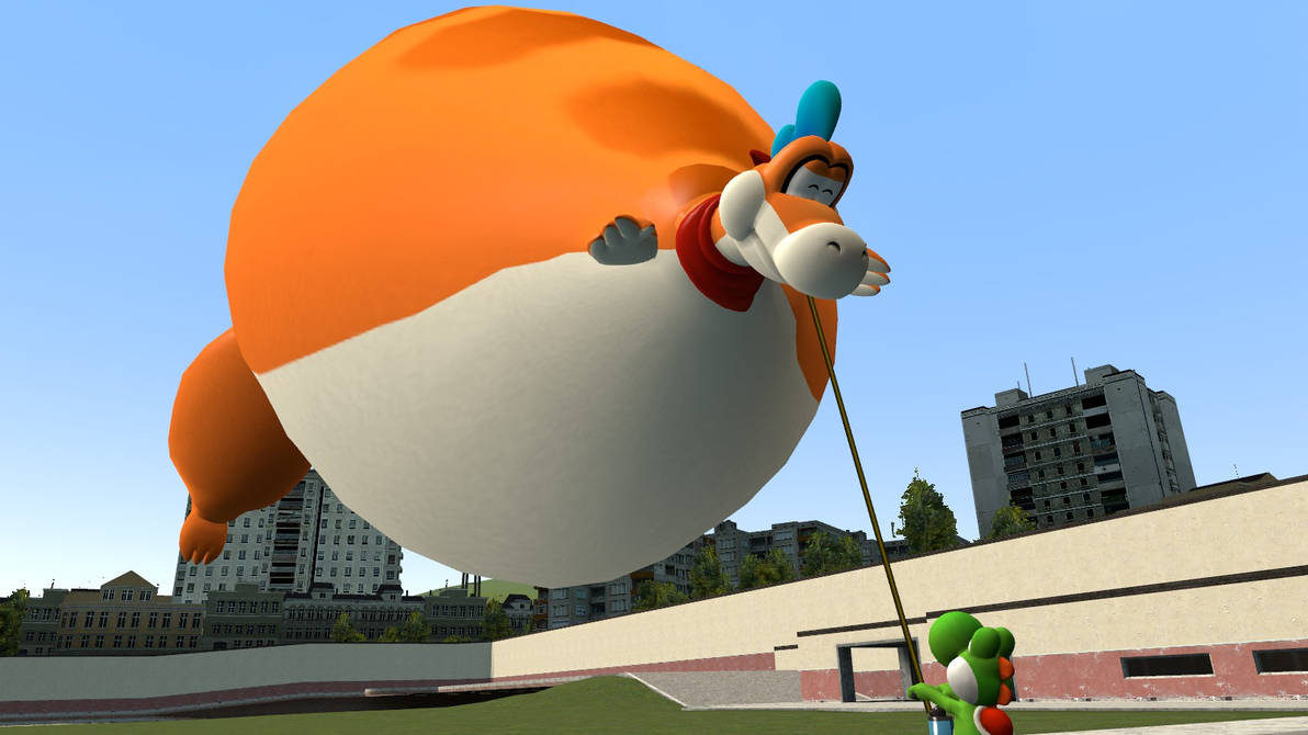 Yoshi inflating Plessie by legoben2 on DeviantArt