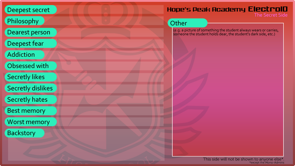 Danganronpa OC Secrets Template ElectroiD style by JapanYoshi on