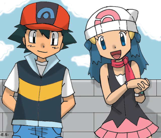 Ash and Dawn  Ash and dawn, Pokemon, Pikachu