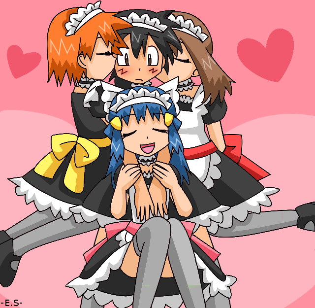 Ash, Dawn, May and Misty Maids