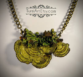 Mushroom and Lichen Pendant Brooch combo