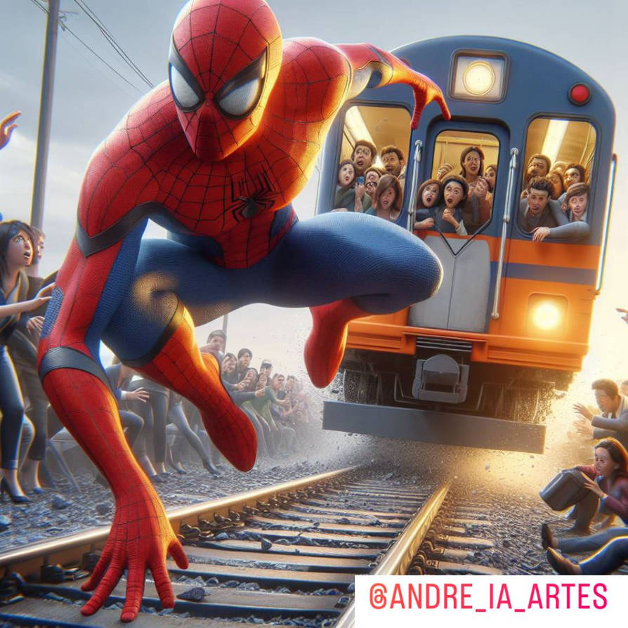 Spider-Man pulls a train by alvaxerox on DeviantArt