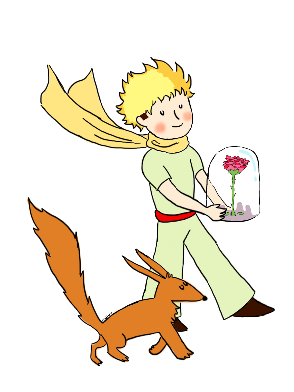 The little prince with his rose and fox by astral-berry on DeviantArt