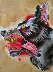 Traditional Tattoo    Wolf    By Psychoead-d59