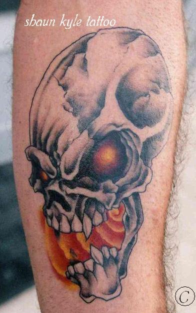 skull and flaming face