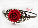 Gothic floral headband with red rose