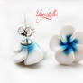 White n Blue polymer clay flowers post earrings