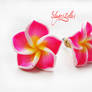 Pink polymer clay flowers post earrings