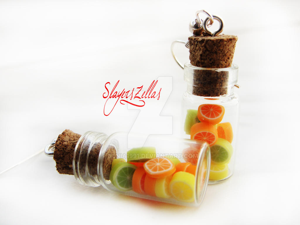 Earrings - Bottles with citrus fruits by Benia1991 Earrings - Bottles with citrus fruits by Benia1991