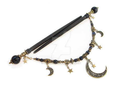 Blue goldstone hair sticks with removable pendant