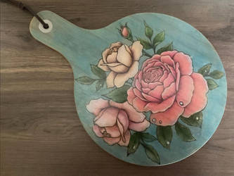 Roses cutting board with colored pencil