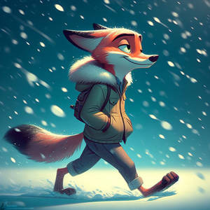 Nick walks through the snowstorm