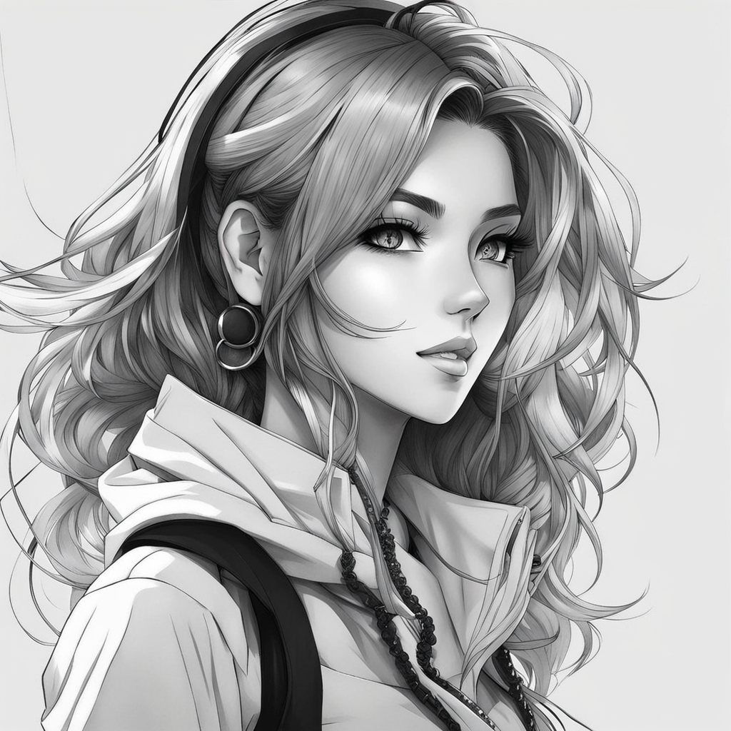 Black and White Anime Girl Portrait - anime pfp girl in black and